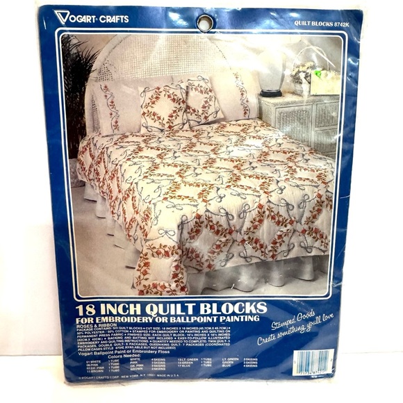 Vogart Embroidery Kit NIP 6 Blocks 18"  8742K Roses And Ribbon Design READ - Picture 1 of 5